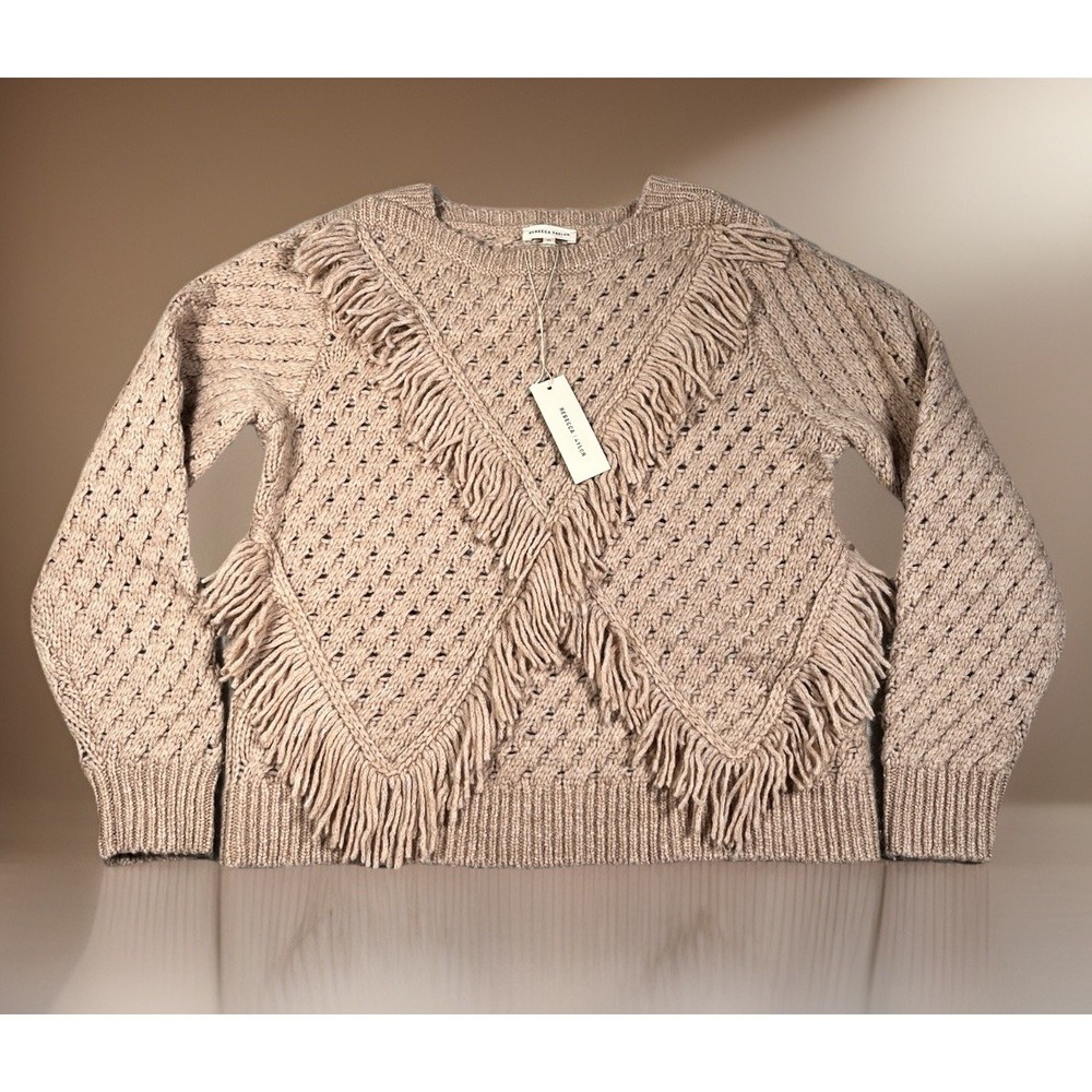 NWT Rebecca Taylor Fringe Wool Blend Pullover in Ballet Women M Boho -$395‎